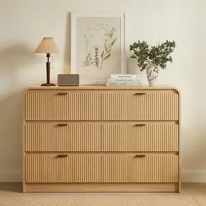 FURSUN 54" Wide Fluted 6-Drawer Wooden Dresser - Metal Handles, Curved Profile Design, Modern Bedroom Dresser Storage Organizer for Bedroom, Living Room