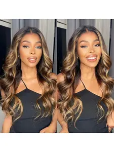 Highlight Ombre 5x5 Pre Plucked Pre Cut Lace Front Wigs Human Hair 4/27 Colored Bouncy Body Wave Lace Frontal Wig Honey Blonde Ombre Glueless 5x5 HD Lace Closure Wigs for Women 180 Density