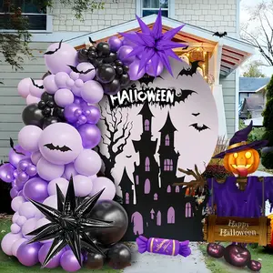 103pcs Halloween themed balloon arch set 3D bat stickers paired with purple and black exploding star balloons are perfect for Halloween parties, horror themed birthdays, makeup parties, party decorations, and preferred balloons