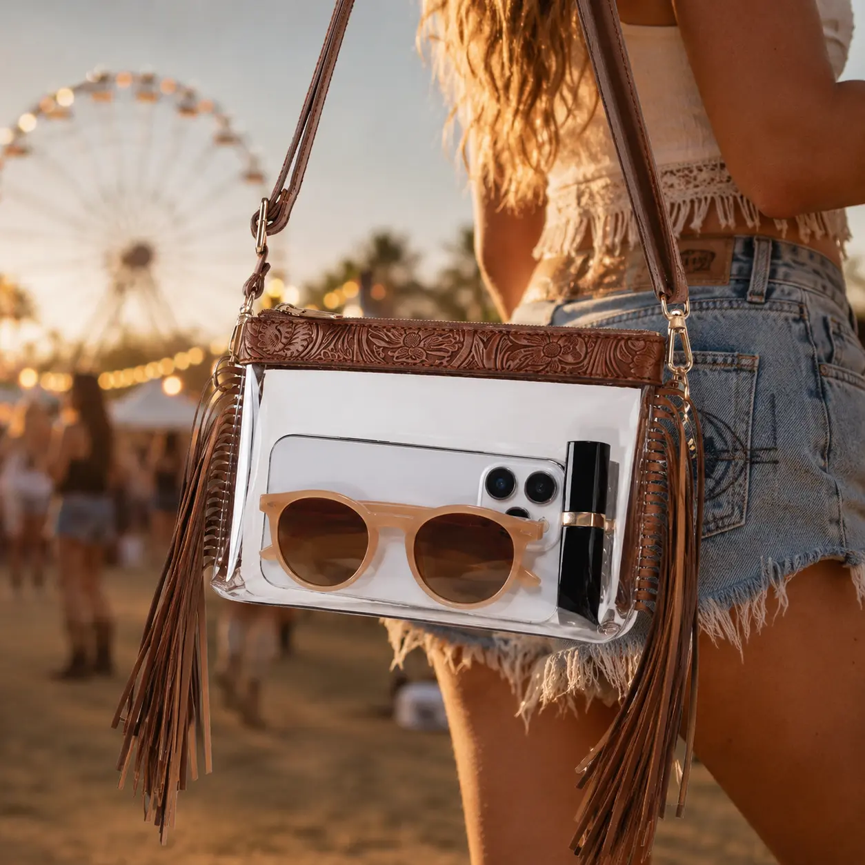 Western Fringe Clear Stadium Bag for Women, Boho Tassel Crossbody Purse for Concerts, Country Music Festivals & Rodeo Outfit Accessories