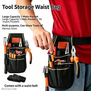 Heavy Duty Adjustable Electrician Tool Bag, Industrial Work Belt with Multiple Pockets, Durable Thickened Waist Pouch for Hand Tools, Power Tools, Garage, Workshop, Construction outdoorfun