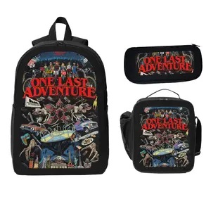 Ultimate Adventure-Themed 3-Piece Backpack Set for Teens: Black Retro Sci-Fi Backpack + Pencil Case + Lunch Bag — Lightweight, High-Capacity, and Durable
