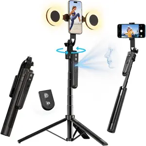 70.9" Auto   Selfie Stick Tripod for  with Light, No App, 360? Rotation Tripod That Follows Your Movement with Remote Control for Vlog/Live Stream/Video Recording