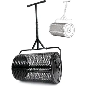 Compost Spreader 24 Inch Peat Moss Spreader with Installation Support Accessories, Metal Mesh Roller Lawn Spreader for Top Soil, Manure, Mulch, Top Dressing -  spreaders for lawns
