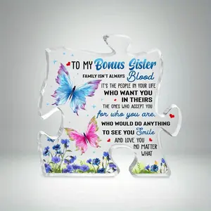 to My Bonus Sisters Gifts from Sister, Birthday Gifts for Sister, Sister in Law Unbiological Sister Gift from Brother Stepsister Step Sisters Plaque, Sister Appreciation Puzzle-shaped Acrylic Sign