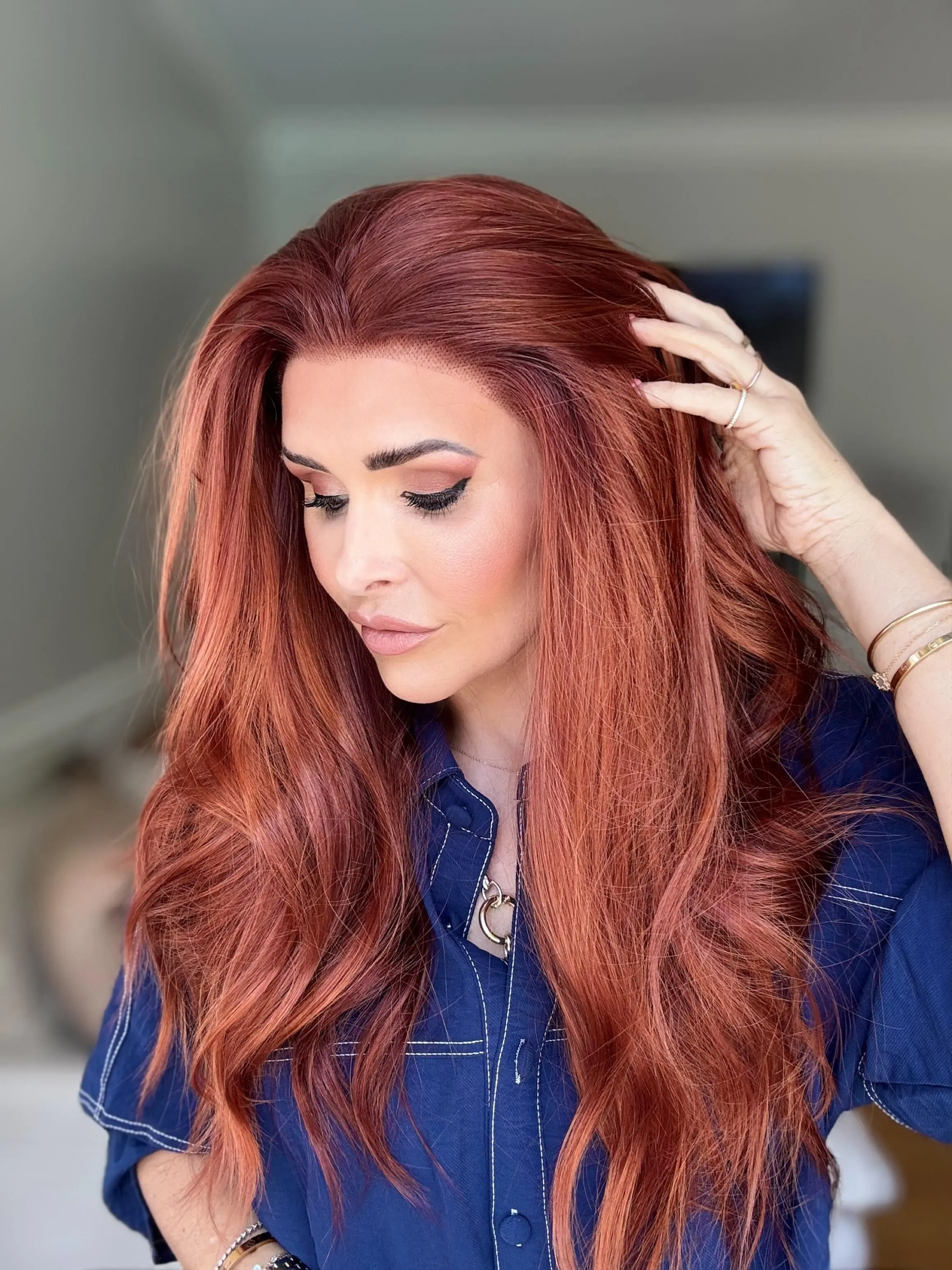 Lovestory Zeki Orange Highlight Color Synthetic Lace Front Wig Wavy High Quality Heat Resistant Lace Front Wig for Women