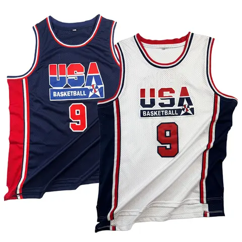 Men's 1992 USA Team #9 Legacy Retro Throwback Embroidered Basketball Jersey - Round Neck, Stitched, Loose-Cut Polyester Mesh, Hand Wash Only, American Sizes S-3XL, for Hip Hop Style, Outdoor Sports, Mens Jersey Style