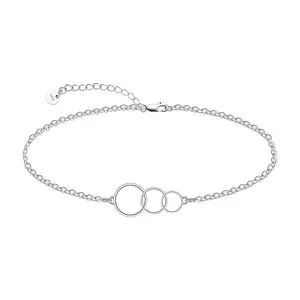 CHIC & ARTSY 925 Sterling Silver Triple Circle Anklet for Women, Platinum-Plated Minimalist Ankle Bracelet, Dainty Everyday Beach Jewelry