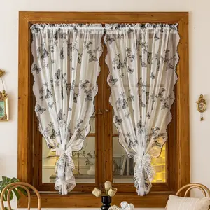 1-Piece Luxurious Beaded Lace Short Curtains for Small Kitchen Windows, Lightweight Sheer Cafe Drapes with Pocket Rod, Romantic Home Decor, Home Decoration Curtain