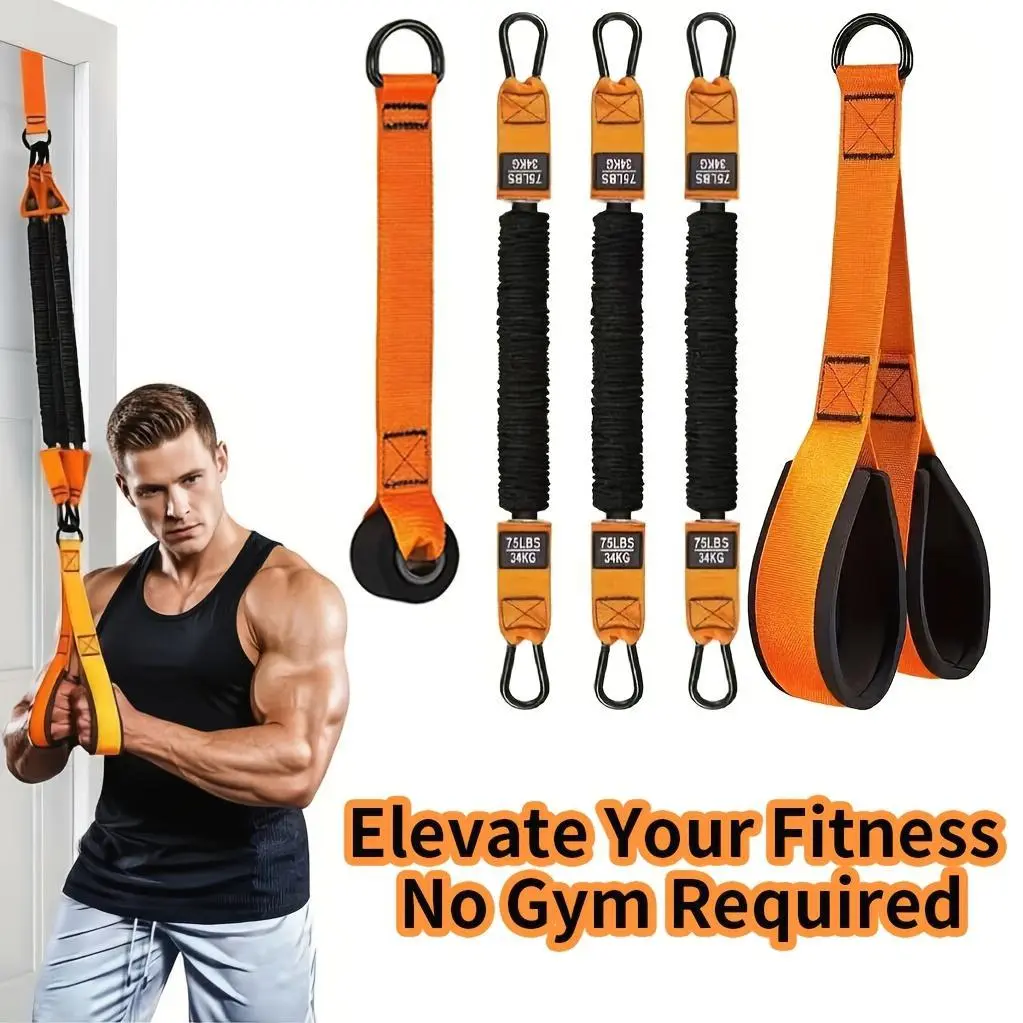 5pcs Heavy-Duty Rubber Resistance Training Set | Adjustable Resistance up to 225lbs | Includes Handle, Door Anchor, 3 Resistance Bands for Deltoid Press, Face Pull, Bicep Curl | Great Holiday Gift for Fitness Enthusiasts