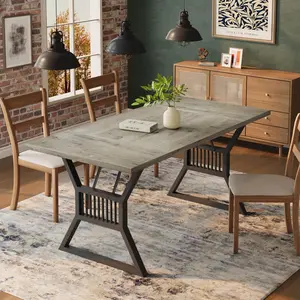 Garvee Dining Table for 4-6 Persons, 70.8 Inch Farmhouse Style Kitchen Table with Heavy Duty Metal Legs, Wooden Long Design Ideal for Kitchen, Dining Room, Living Room, or Office Spaces