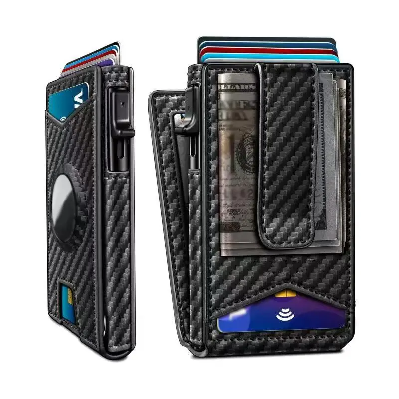 1PCS Men’s Slim  Blocking Wallet – Card Holder with Magnetic Closure, ID Window & Tracker Pocket, Minimalist Carbon Fiber Texture