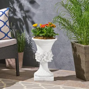 Decorative Garden Urn – 19.5" Tall, 9" Square Base. Lightweight Concrete – Easy to Move. Handmade – Slight Color Variation Possible. Perfect for Patio or Entryway