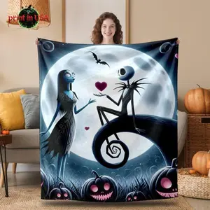 im Burton Gothic Romance Throw Blanket Skeleton Couple Full Moon Bats Plush Flannel For Spooky Season Couch Cuddles Valentine’s Christmas Gift For Couples