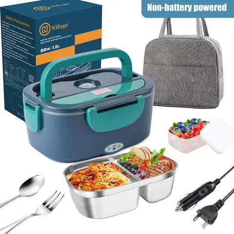 Black Friday Electric Lunch Box Heater, 1.5L (Single Serve) / 1.8L (Family Size) with Insulated Bag ,12V/24V/110V (Car/Home), Self-Heating for Work, Travel, Includes Spoon & Fork for On-the-Go Convenience