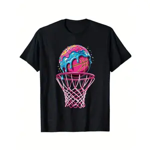 Basketball Drip Boys Sprinkles Ice Cream Dripping Basketball T-Shirt, For Boys Breathable, Casual And Comfortable Top Street Fashion Casual Summer T-Shirt