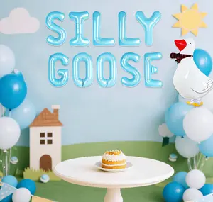 LaVenty Blue Silly Goose Balloons Birthday Party Decor Boy Walking Goose Balloon for Boy Birthday Baby Shower Decorations Funny Goose Party Favors Supplies