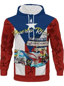 Men's Puerto Rican Flag Hoodie Casual Fitted Pullover with Drawstring, LooseFit Outdoor Fitness Wear, Fall Winter Clothing, Casual Sports Hoodie, Graphic Print Hoodie