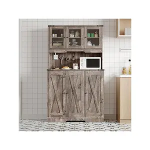 71'' Tall Kitchen Pantry Cabinet,Kitchen Hutch Cupboard Storage Cabinet Coffee Bar With Countertop With Charging Station, Farmhouse Freestanding For Living Room, Brown , 15.2 "D* 40.35" W* 70 "H  Farmhouse Pantry Cabinet Wit