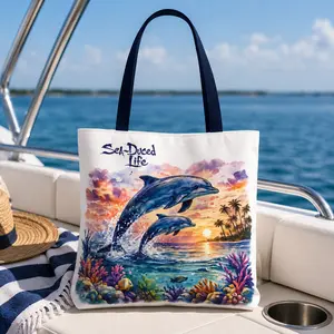 Dolphin Beach Tote Bag Ocean Lover Tote Coastal Vacation Bag Available in 3 Sizes