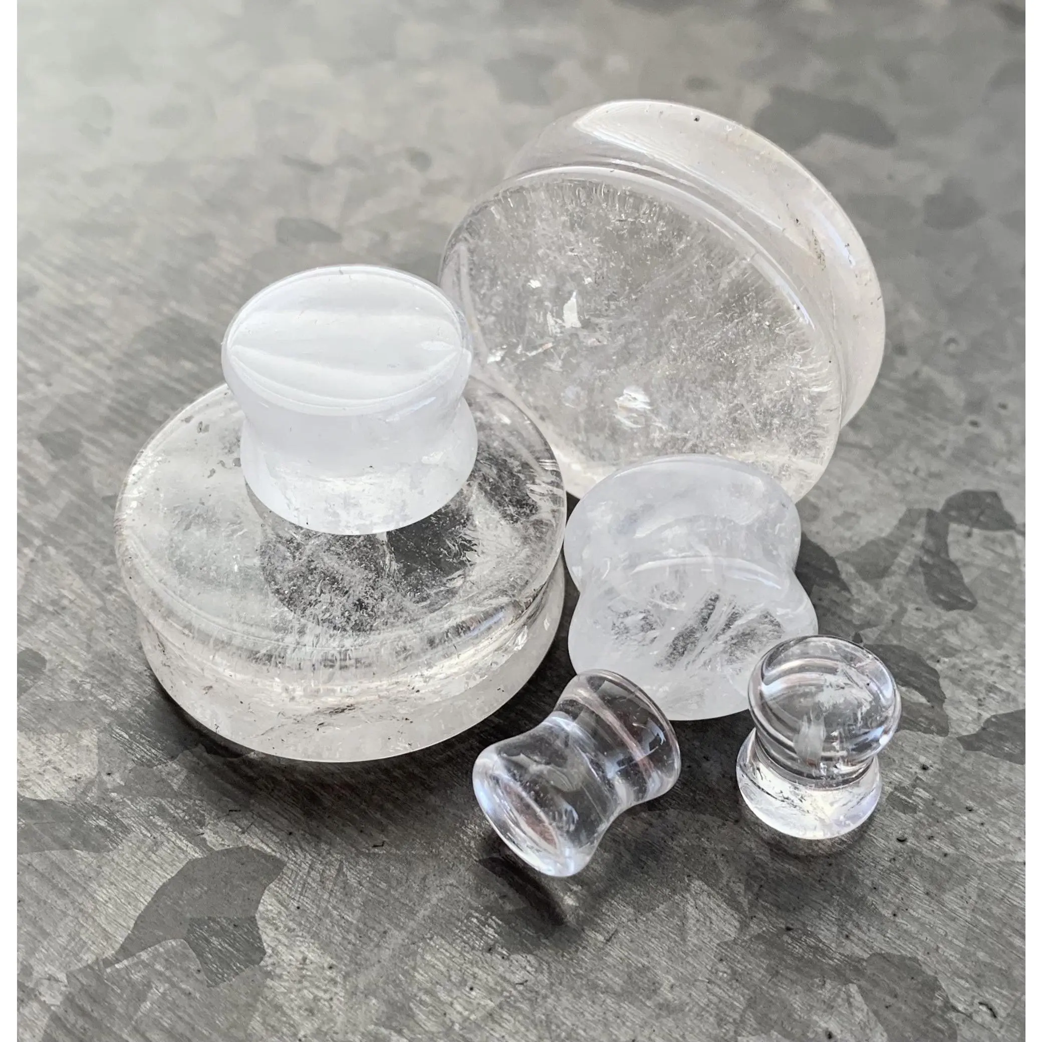 PAIR of Stunning Clear Quartz Natural Organic Stone Double Flare Plugs - Gauges 2g (6.5mm) thru 1&1/4" (32mm)
