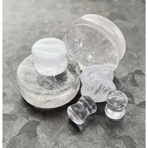 PAIR of Stunning Clear Quartz Natural Organic Stone Double Flare Plugs - Gauges 2g (6.5mm) thru 1&1/4" (32mm)