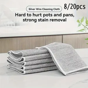 8/20pcs, Wire Dishwashing Cloth, Mesh Dishcloth For Kitchen Stove Dishwashing And Pot Washing, Grid Non-stick Oil Kitchen Cleaning Cloth, Stains Removal Cloth, Household Cleaning Supplies
