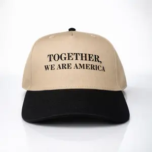 TOGETHER WE ARE AMERICA FLOCKED FONT Baseball Cap with Tan and Black Design for Patriotic Wear