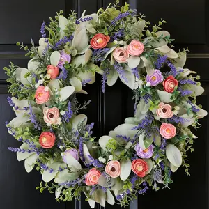 CIR OASES 22-Inch Blue Wildflower Spring-Summer Wreath Handmade Decorative Front Door Wreath for Home Farmhouse Porch Indoor-Outdoor Wall Window Decor  summervibes