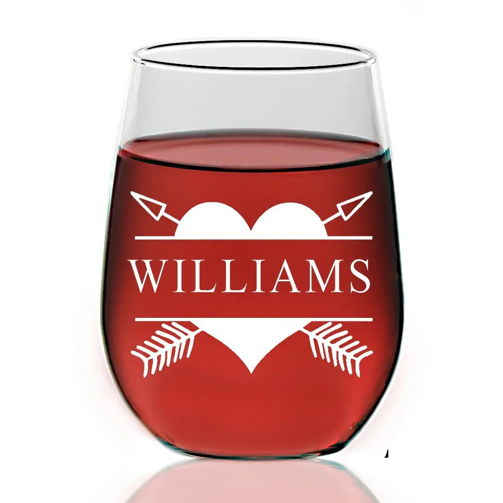 Personalized Stemless Wine Glass, Heart Wine Glass, Split Monogram Wine glass, Custom wine glass Bridesmaid Gift, Groomsman Wine Glass