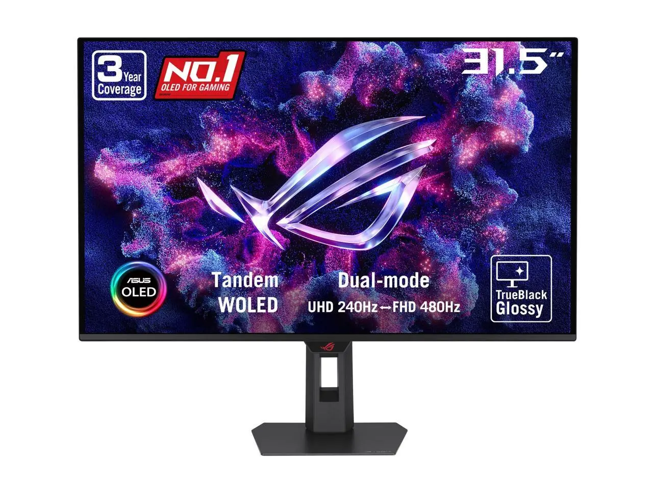 ASUS ROG Strix OLED 32" 4K TrueBlack Glossy Tandem WOLED Gaming Monitor (XG32UQWMS) - Dual Mode (4K@240Hz, FHD@480Hz), 0.03ms, G-SYNC Compatible
