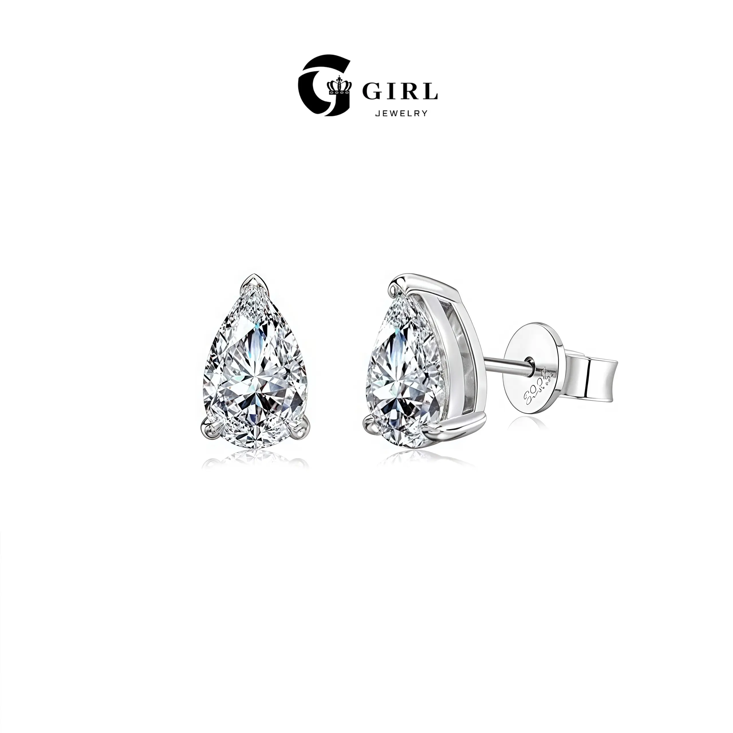 GGIRL Elegant Female Moissanite S925 Sterling Silver Teardrop Drop Earrings - Trendy Geometric Studs, Fashion Jewelry for Daily Wear, Party, Anniversary Gifts, Women, Beach, Birthday, Trendy Unique Design