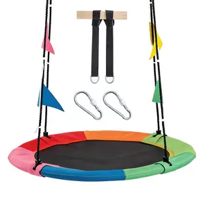 Saucer Swing for Kids Outdoor, Tree Swing Set Summer Fun, 440 lb Capacity, Multicolor 600D Oxford Fabric & Adjustable Ropes, Straps & Carabiners