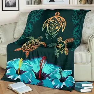 Polynesian Luxury Blanket With Hawaiian Map Turtle Suitable For Sofa, Bed, Car, Office, Camping - All-Season Gift Idea, Travel Blanket