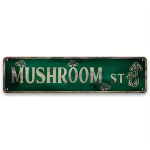 Vintage Mushroom Street Sign, Mushroom Street Plaque, Rustic Farmhouse Design, Wall Decor for Home, Farmhouse, Bar, Cafe & Garage
