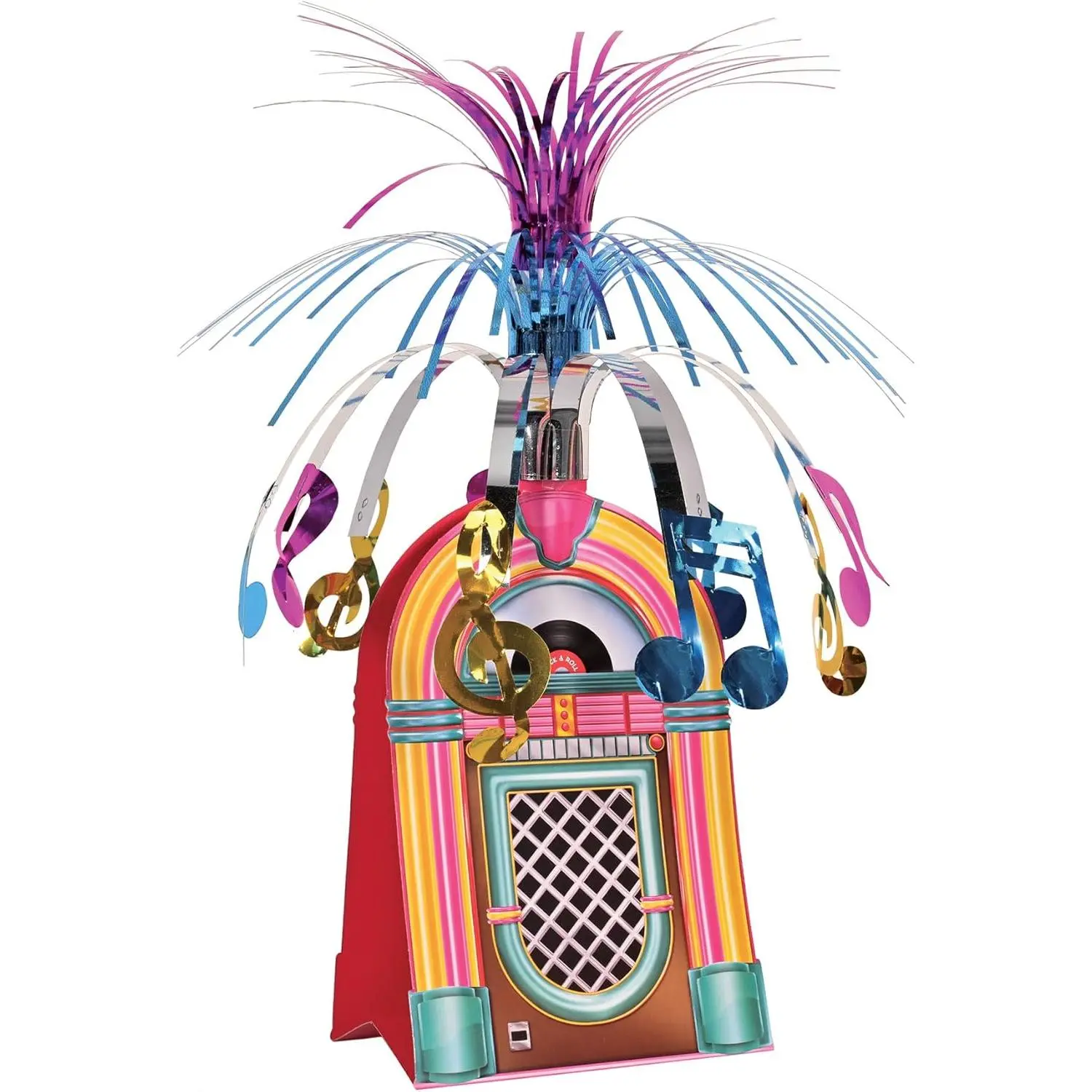 Jukebox Centerpiece Party Accessory 15 Inch Tall 50's Rock & Roll Themed Card Stock Centerpiece for Festive Occasions