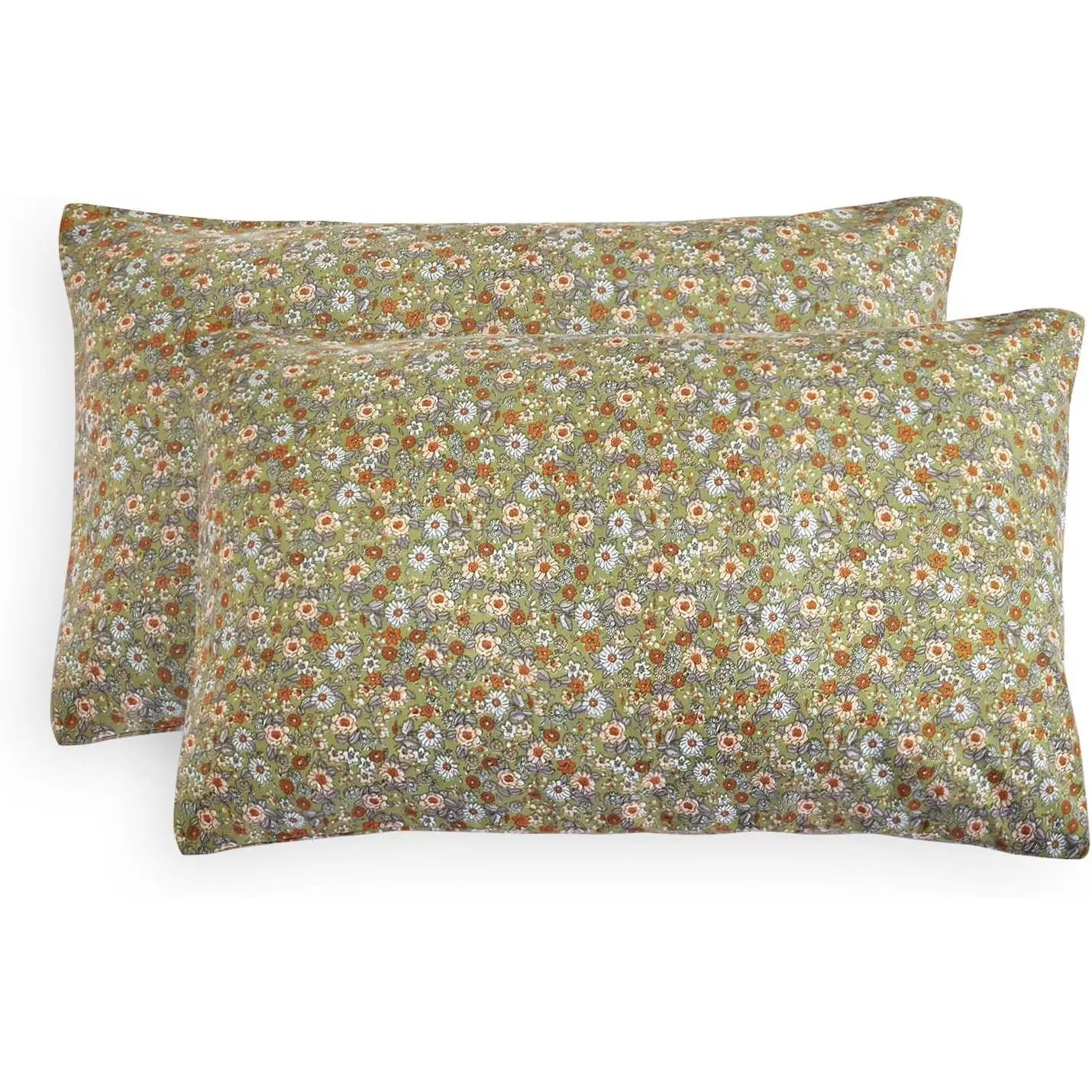 - Floral Pillow Cases, Cute Vtage Flower Shabby Chic  Cottagecore Aesthetic, Set of 2 Soft Pillowcases Pillow Shams Covers, Olive Green, Standard Size 20x26 ches
