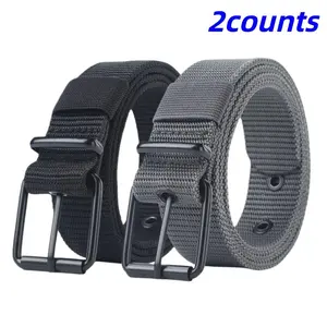 Unisex Canvas Belt Set, 2 Pieces, 10-Hole Buckle Design, Casual Fashionable Waistband for Jeans & Outdoor Activities