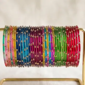 Mastani Trending Glass bangles with Gold Accent- 12 pcs birthday party gift