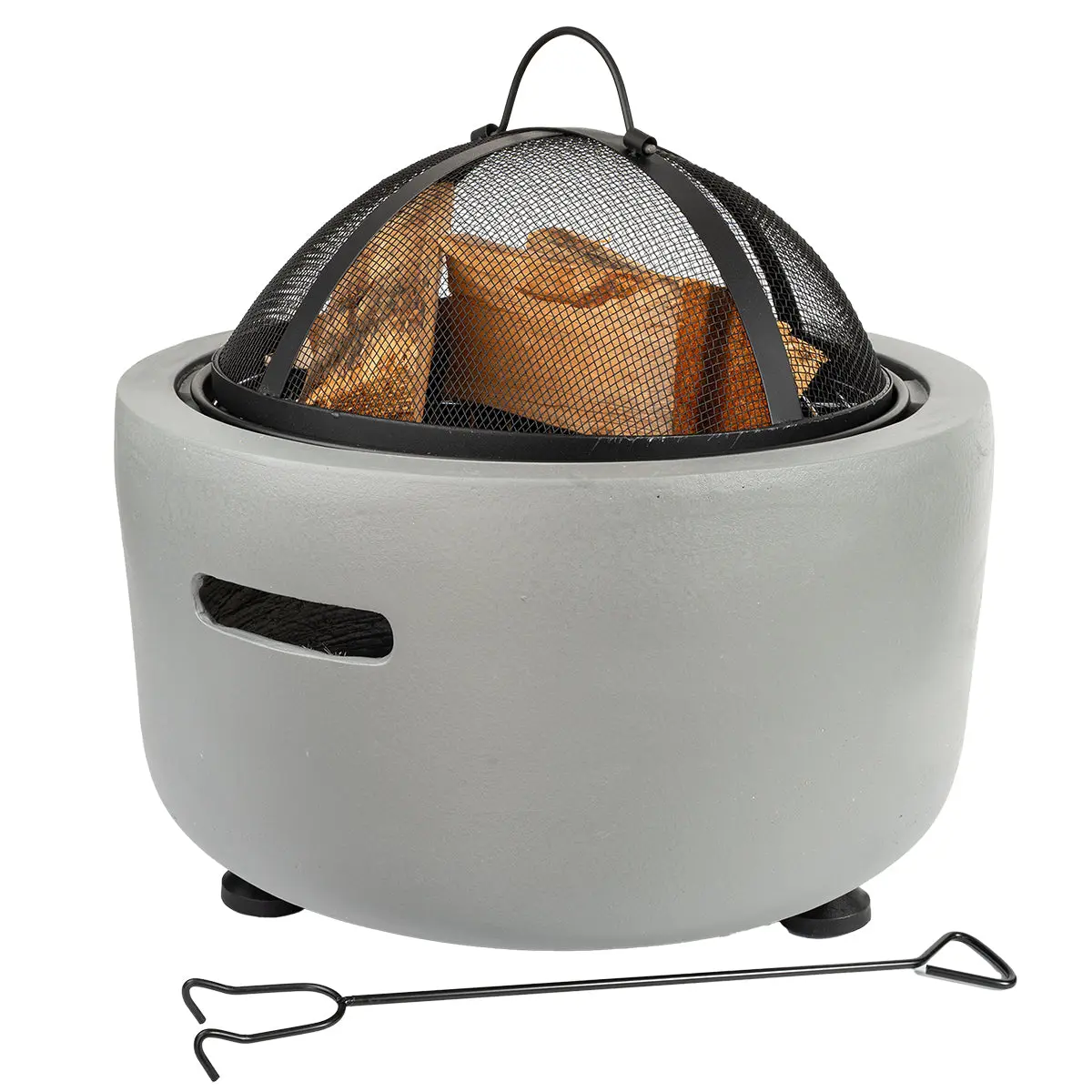 Barton MGO Concrete 18" Round Charcoal Patio Wood Burning Fire Pit with Grate and BBQ Grill Fire Bowl, Patio Fire Pit, Wood Burning Firepit