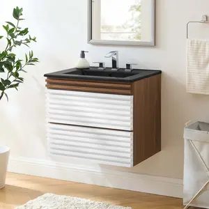 Modway Render 24" Wall-Mount Bathroom Vanity in White Walnut Black