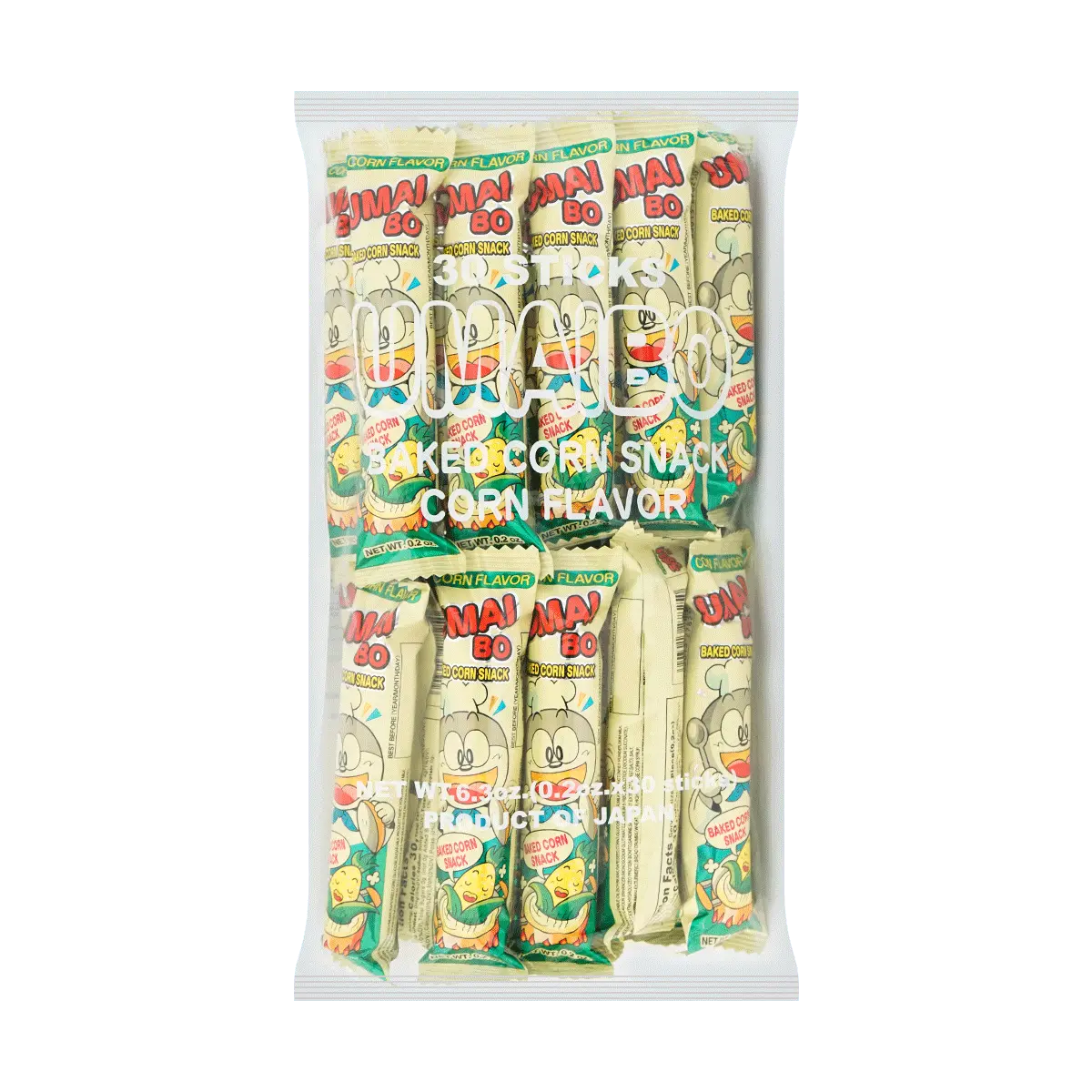 RISKA Umaibo Corn Potage Flavor Snack Sticks - 30 Count Family Pack, Japanese Popular "Doraemon" Inspired Treat, Bulk Bag for Parties & Sharing