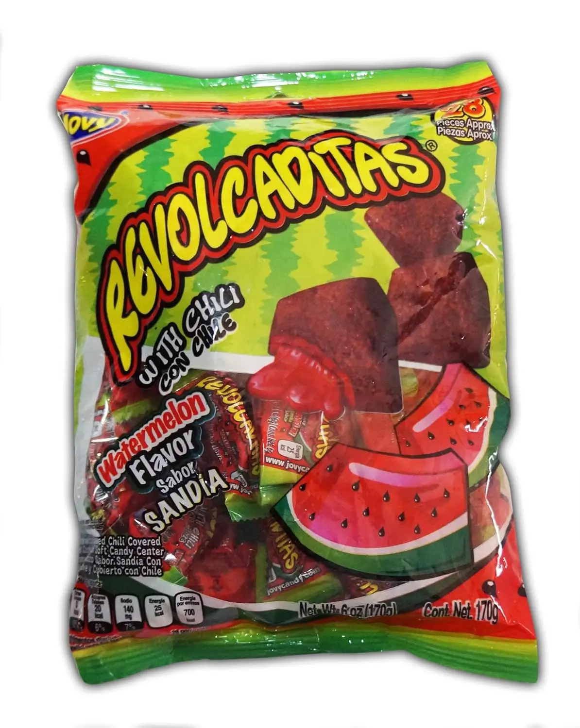Revolcaditas Authentic Mexican Spicy Watermelon Hard Candies - 6oz Bag, Chili Spice Sweet Heat Snack, Fruits-Flavored Bite-Sized Spicy Candy Treat