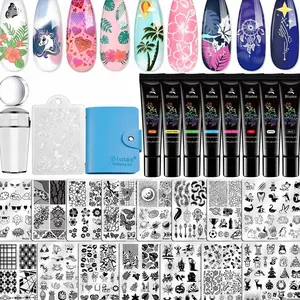 10PCS Nail Art Stamping Plates Set Nail Stamper Kit with Nail Stamper Scraper and Storage Bag, Nail Stamp Plate Butterfly Starry Sky Flower Bowknot Design Nail Stamping Kit