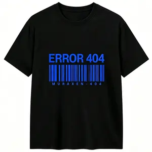 MURAXEN | "ERROR 404" Funny Tech Humor Graphic Tee, Blue Barcode Print Men's T-Shirt, Programmer Coding Inspired Apparel, Nerd Geek Culture Streetwear Top, Urban Fashion Oversized Fit Tee, Premium Cotton Casual Wear, Unique Gift for Tech Lovers