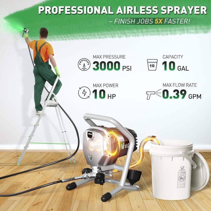 Stand Airless Paint Sprayer 3000PSI for Home Interior & Exterior Furniture & Fences, Cabinet, Ceiling,Handheld Paint Sprayer with Hose