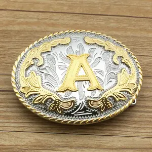 Vintage Style Western Cowboy Belt Buckle with Gold Plated Initial