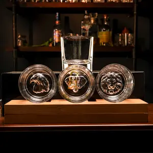 Animal Bottom Whiskey Glass Set of 4 – Lion, Wolf, Eagle & Elephant 11oz Rocks Glasses, Unique Bourbon & Cocktail Glassware Gift