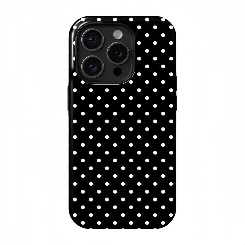 Black Polka Dot Smartphone Case - Premium Shockproof Double-Layer Protective Cover for iPhone 17 ProMax, 16 ProMax, Pro Plus, 15, 14, 13, 12 - Stylish Cellphone Accessory for Girls, Handheld Device Protection