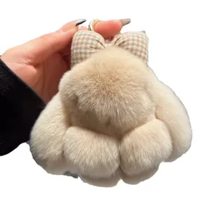 2026 Cute Bow-knot Bunny Keychain - Soft Rex Rabbit Fur Plush Pendant for Bags & Keys, Adorable Handmade Gift
